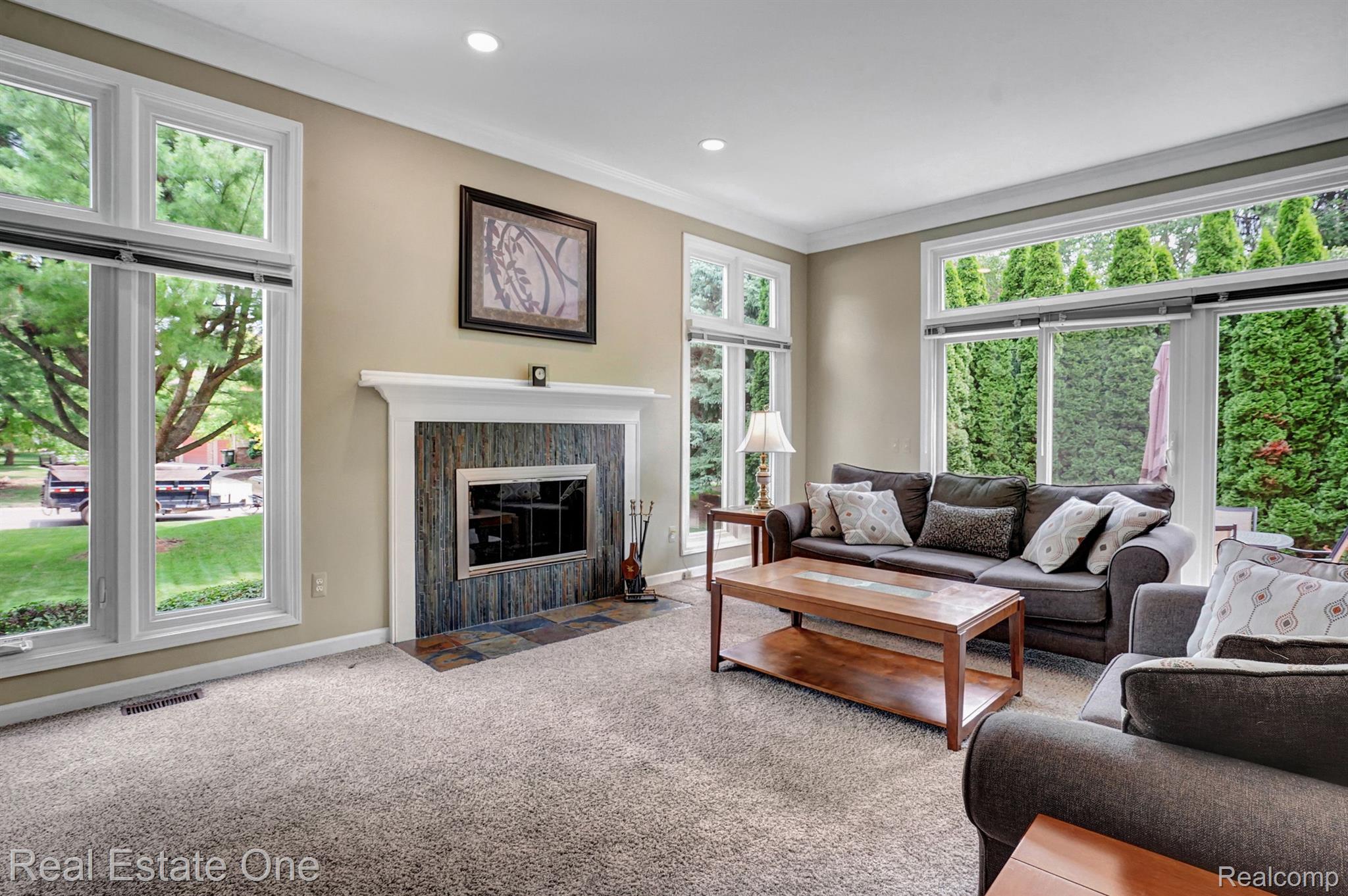 Family room with lots of outdoor lights