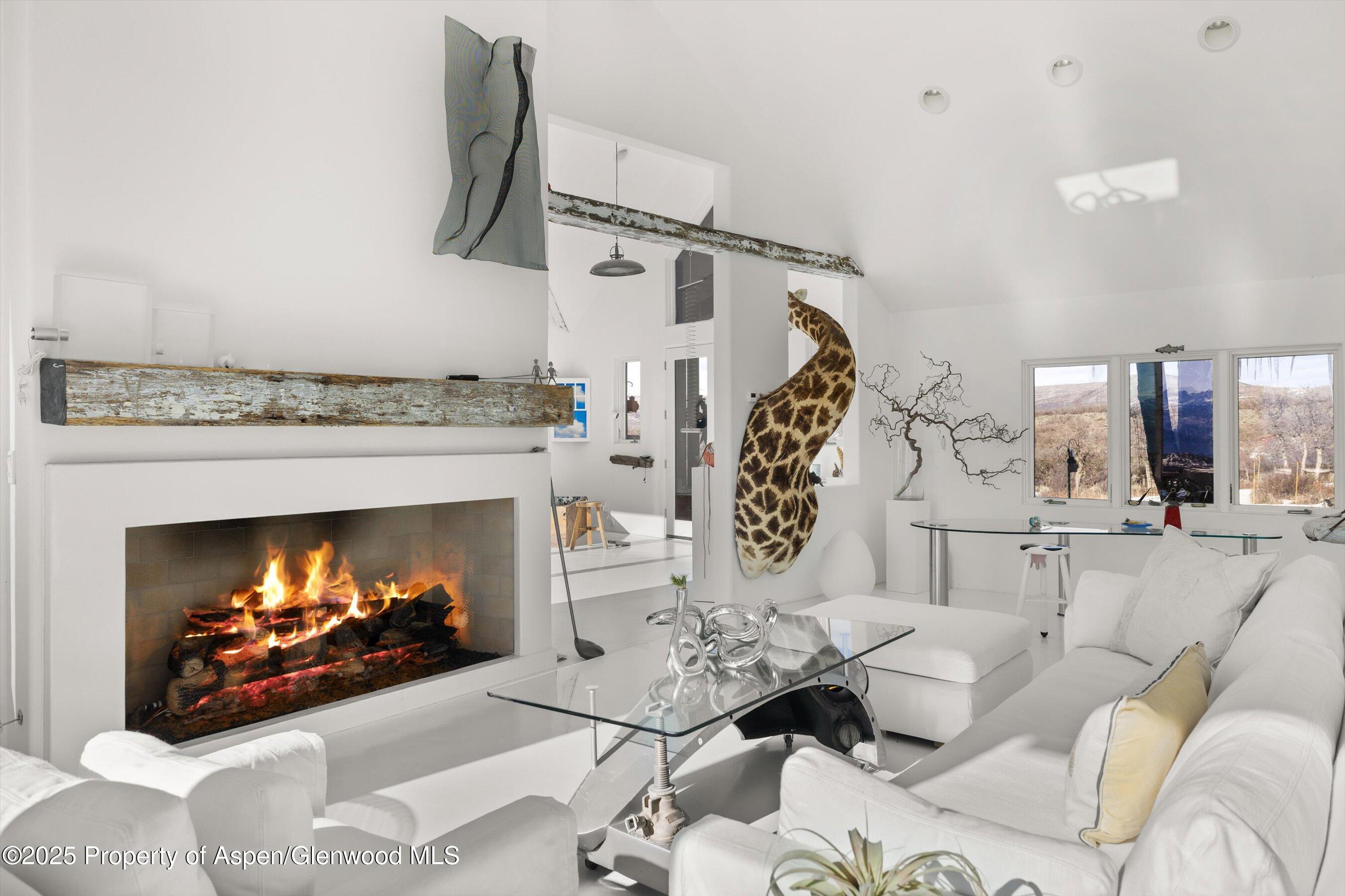2103 Ten Peaks Mesa Road Carbondale, CO 81623 - Photo 6 of 52 a living room with furniture a fireplace and a flat screen tv