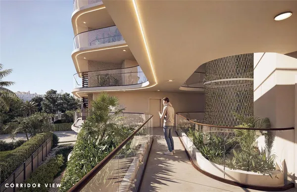 a front view of a building with parking