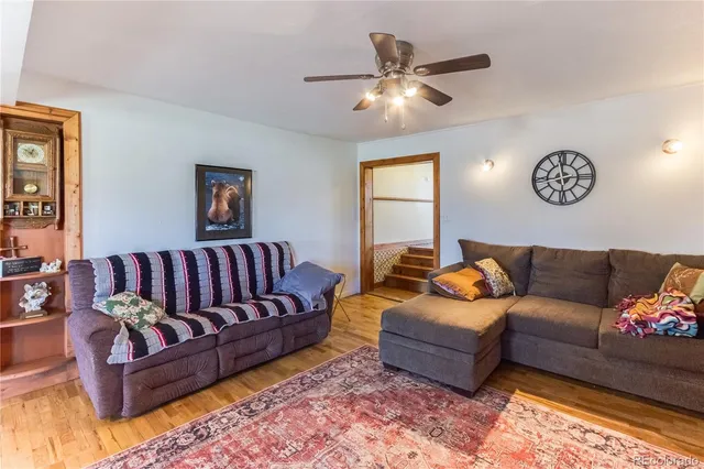 a living room with furniture and a rug