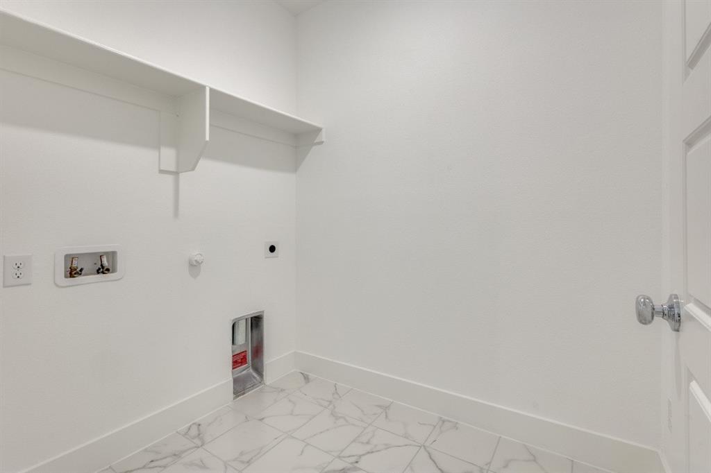 1704 Hydrangea Lane Prosper, TX 75078 - Photo 16 of 25 Laundry room featuring gas dryer hookup, hookup for a washing machine, hookup for an electric dryer, and light marble finish flooring