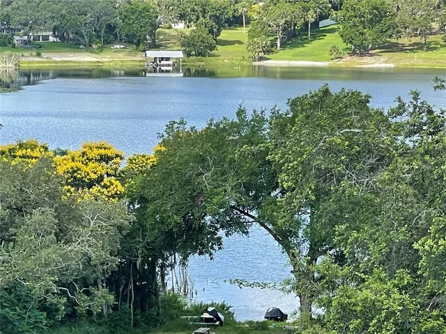 a view of a lake with a beach