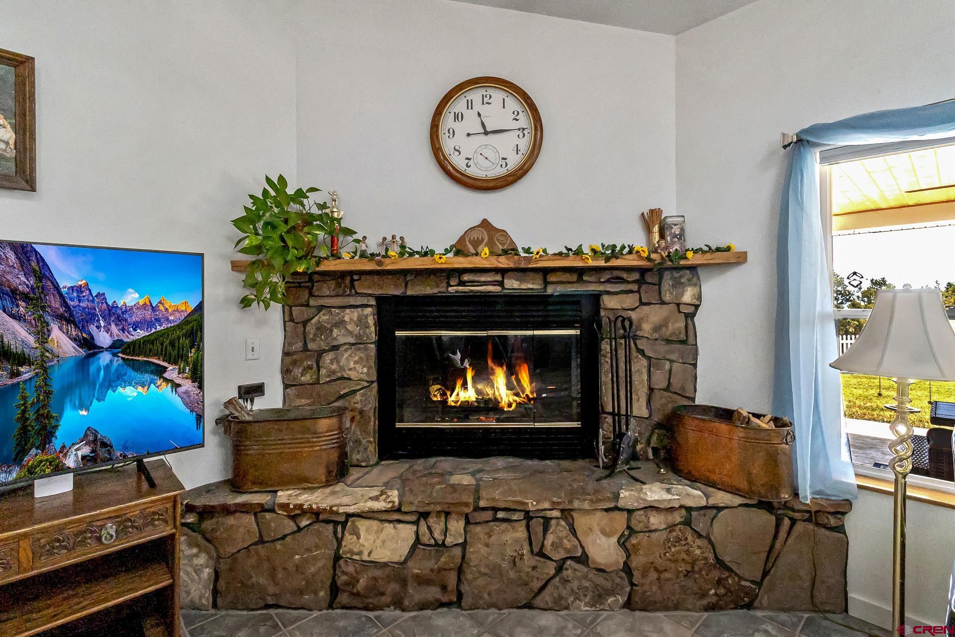 17656 2550th Road Cedaredge, CO 81413 - Photo 15 of 45 a living room with furniture a clock and a fireplace