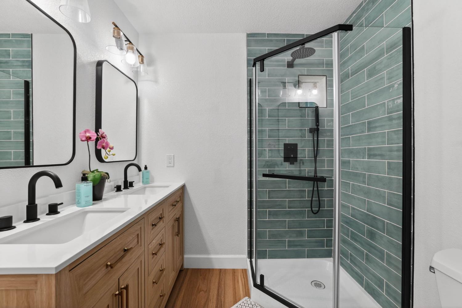 11875 Arno Road Wilton, CA 95693 - Photo 33 of 65 a bathroom with a shower sink and mirror