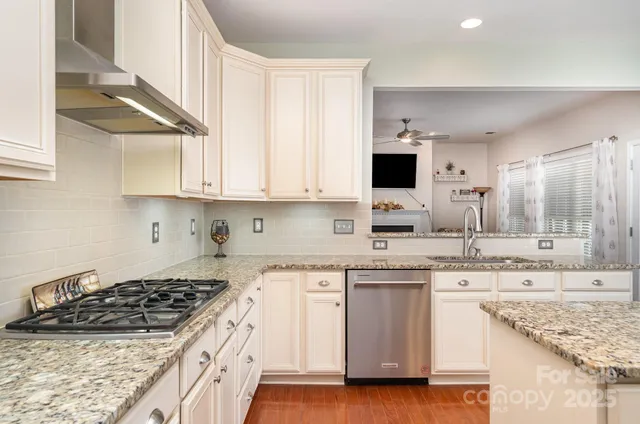 a kitchen with stainless steel appliances granite countertop a stove and a sink