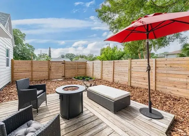 a outdoor view with a sitting space