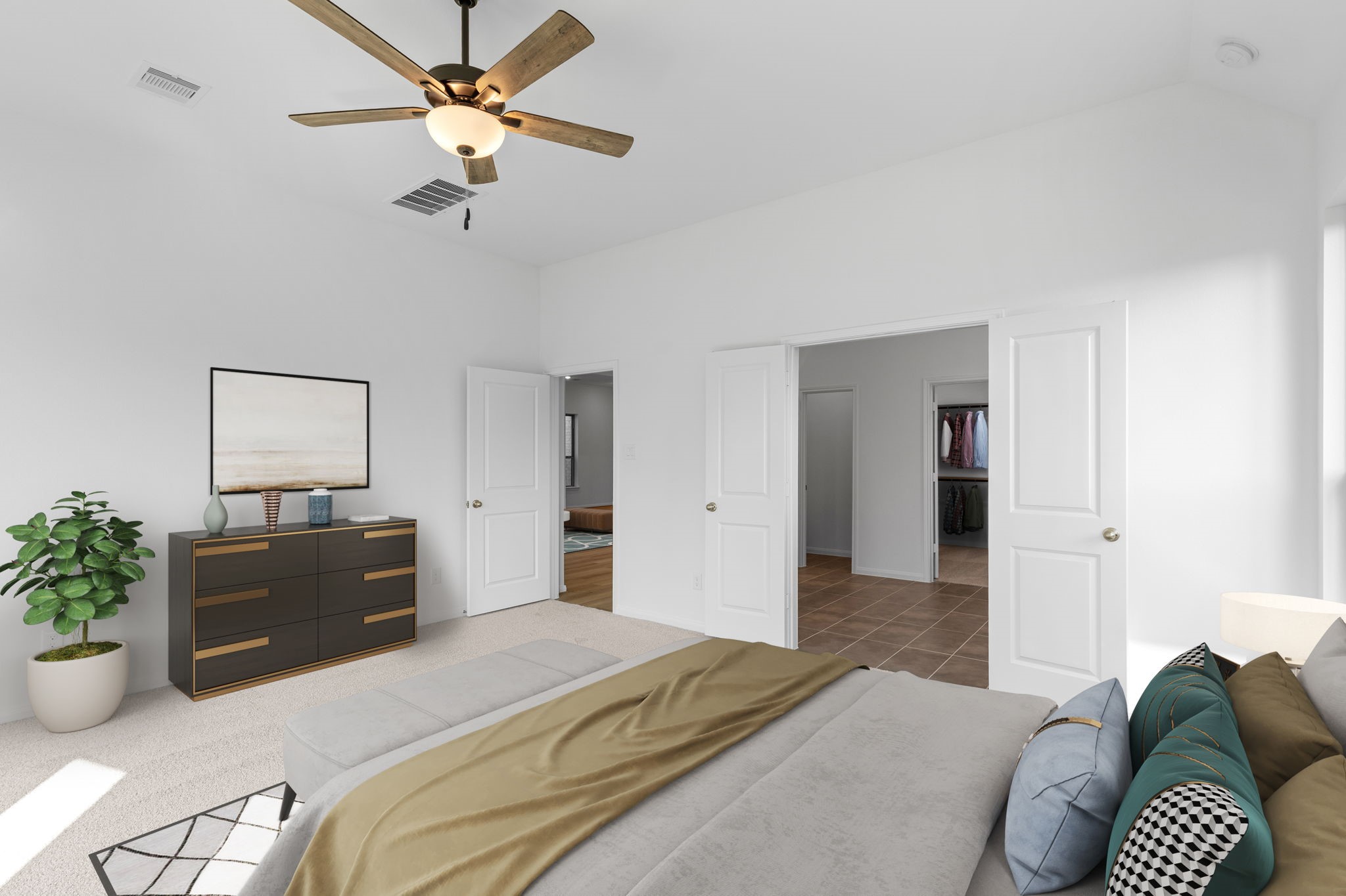 2518 Gleaming Pear Drive Manvel, TX 77578 - Photo 16 of 28 a bedroom with a bed and ceiling fan