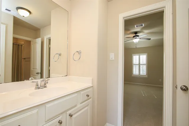 a bathroom with a sink a vanity and a mirror