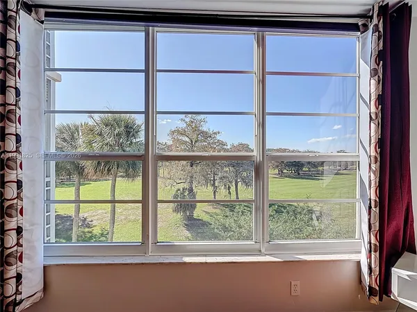 a view of a balcony from a window