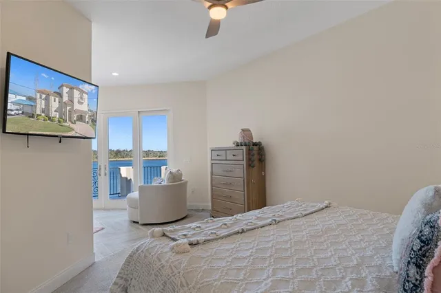 a bathroom with a glass shower door