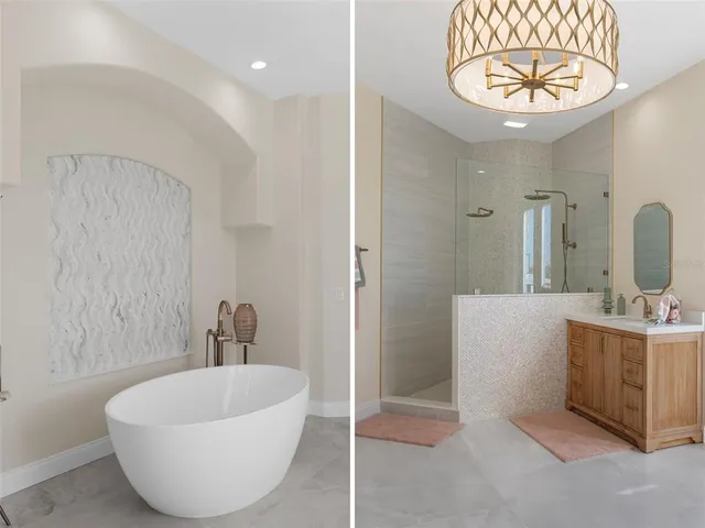 a view of a bathroom with a bathtub