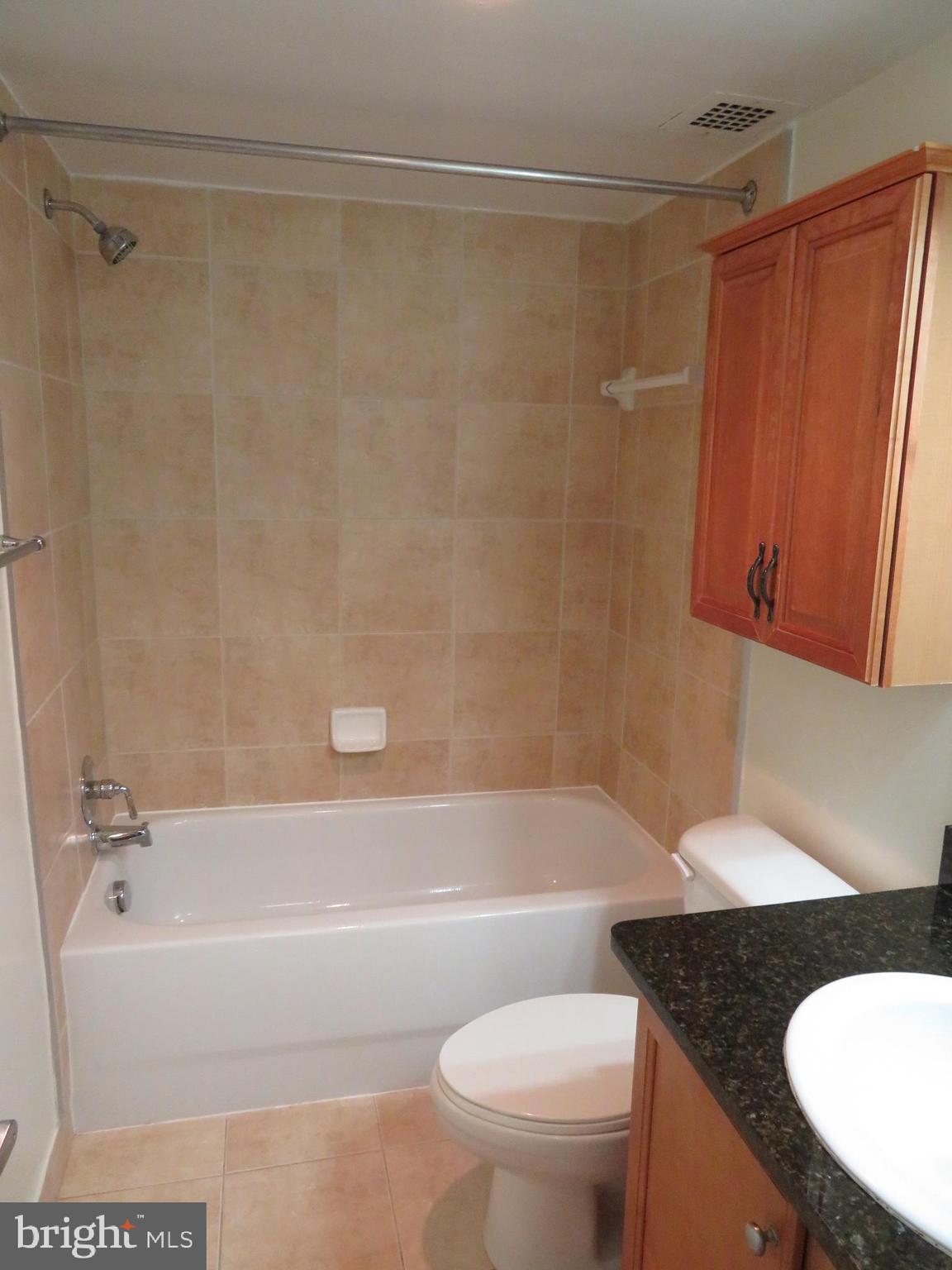 1220 Blair Mill Road, Unit 809 Silver Spring, MD 20910 - Photo 23 of 66 a bathroom with a granite countertop bathtub shower sink vanity and toilet