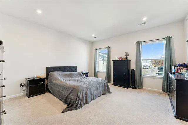 a bedroom with a bed and a television