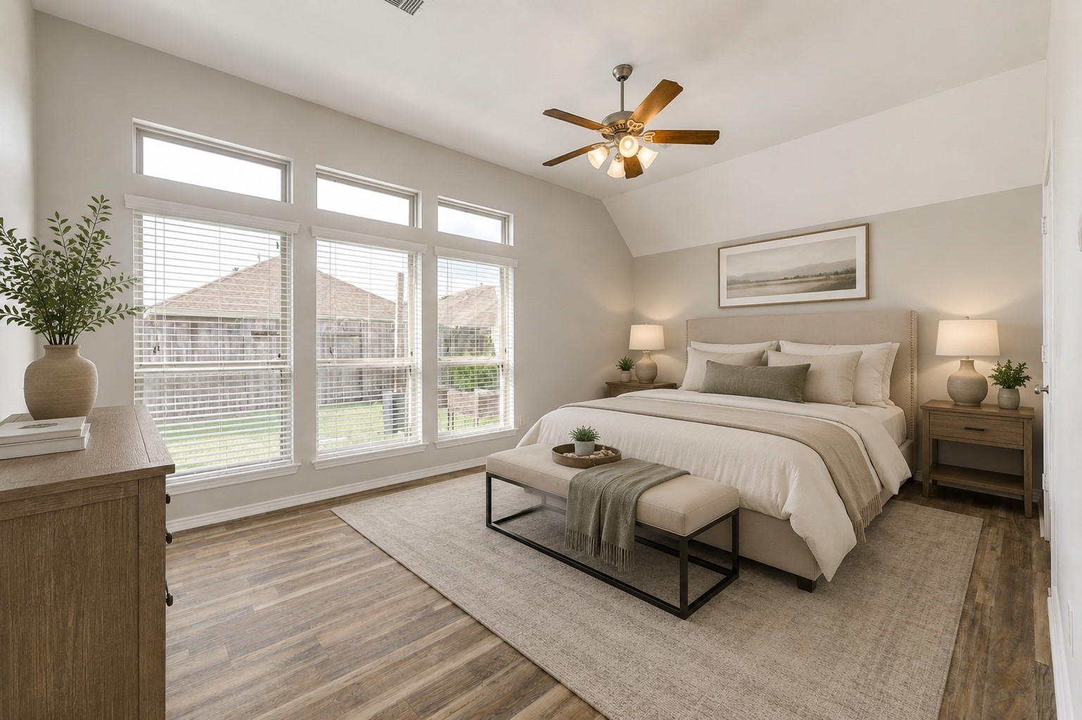 27407 Gatlin Lane Spring, TX 77386 - Photo 6 of 35 This image has been virtually staged to help buyers envision the spacious primary suite. Soft, contemporary furnishings and neutral décor highlight the room's generous proportions, abundant natural light, and relaxing retreat-like atmosphere.