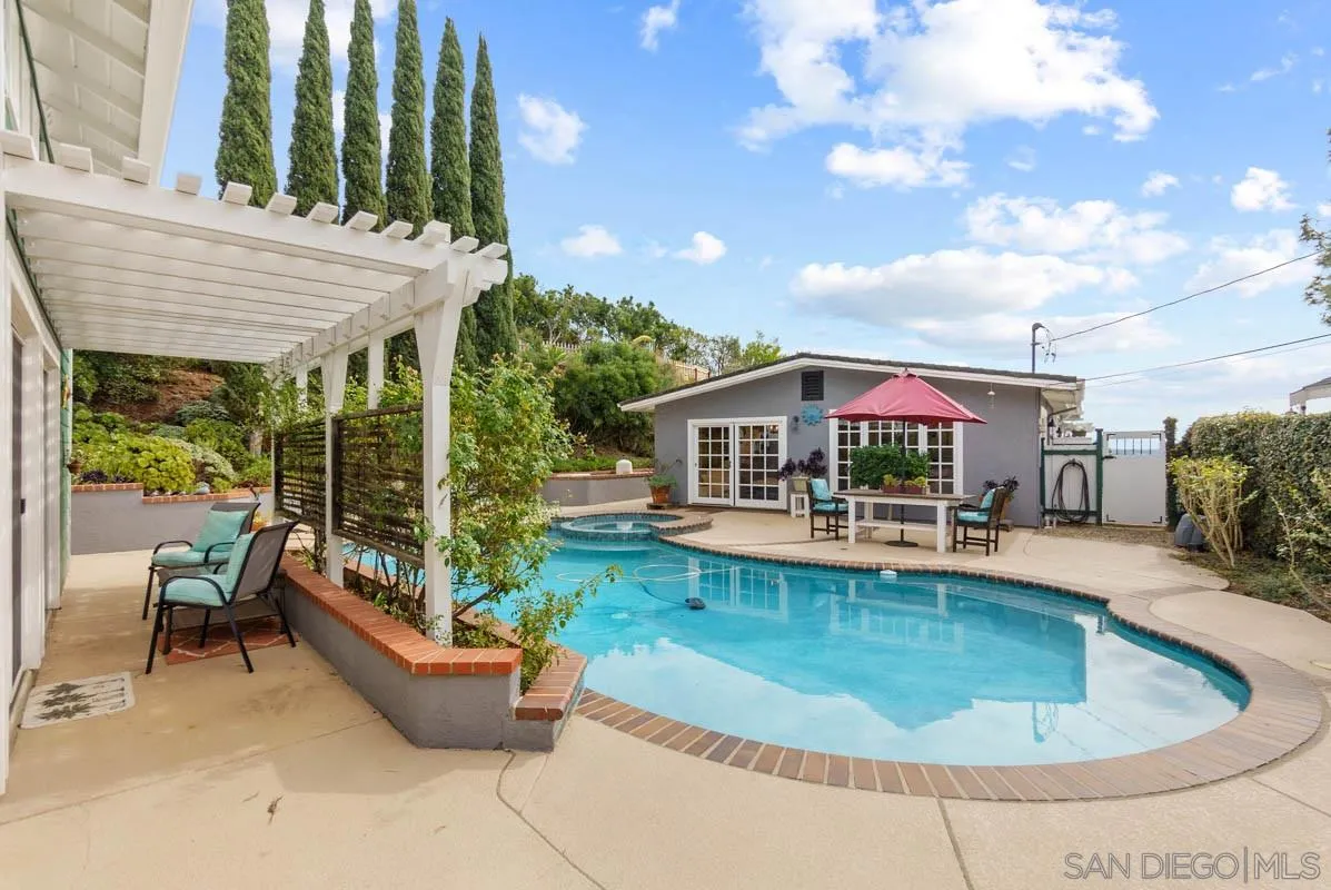 14770 High Valley Road Poway, CA 92064 - Photo 26 of 32 a view of a house with backyard swimming pool and sitting area