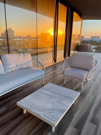 a living room with large window