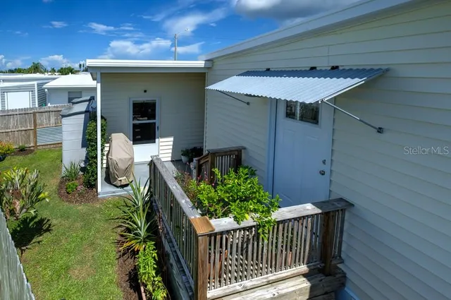 a view of a garden with a slide