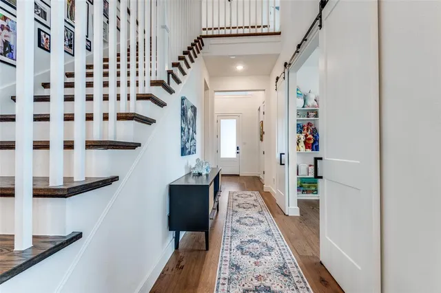 a hallway with windows