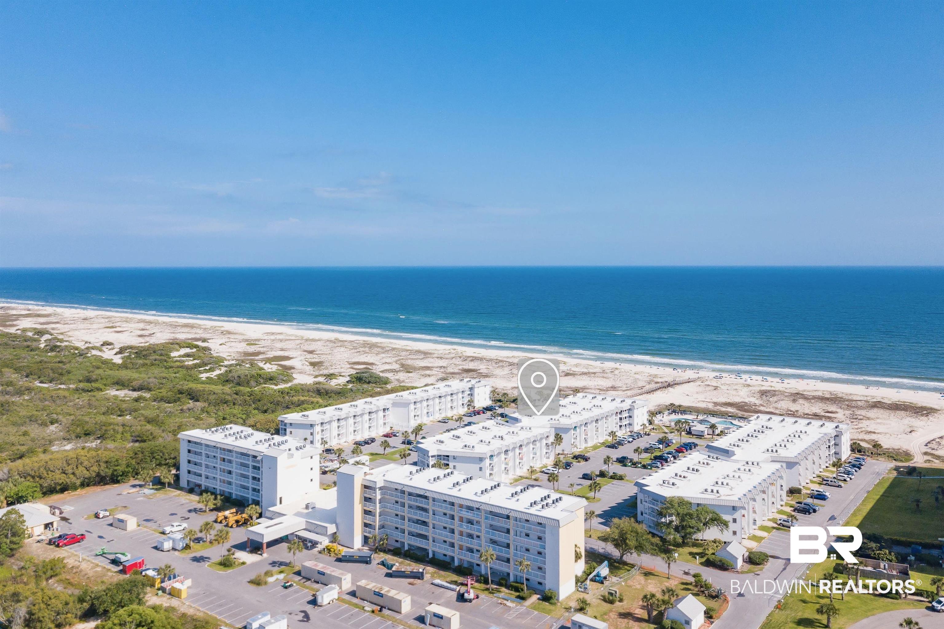 400 Plantation Road, Unit 2123 Gulf Shores, AL 36542 - Photo 40 of 44 Bird's eye view with a water view and a view of the beach