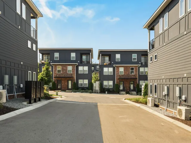 a front view of a building with street