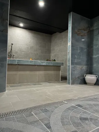 a bathroom with a sink and a shower