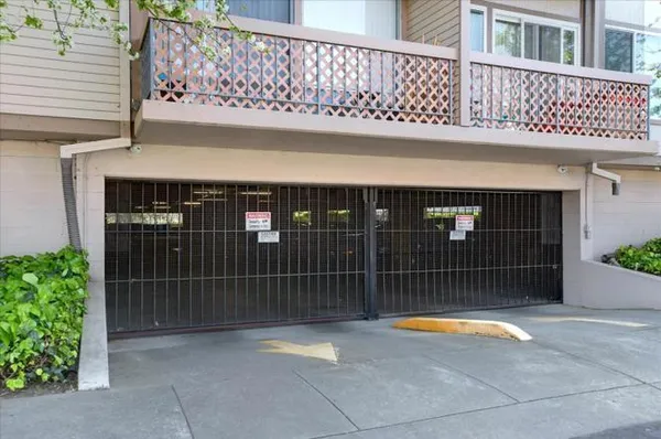 a view of a balcony with door