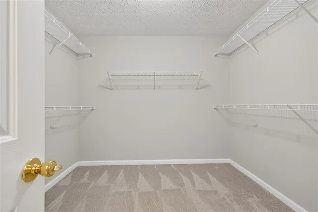 a view of walk in closet with empty racks