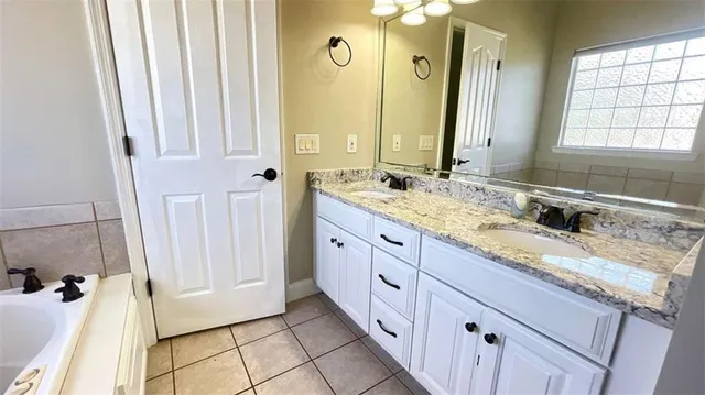a bathroom with a bathtub
