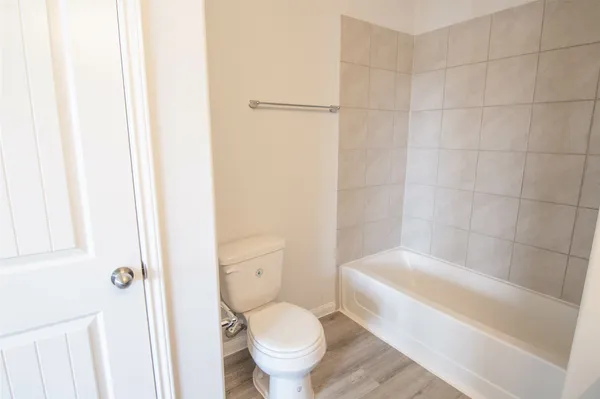 a bathroom with a toilet and a bathtub