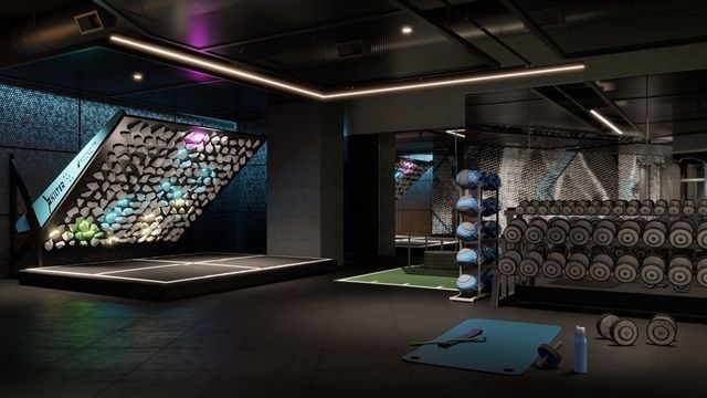 a view of room with gym equipment