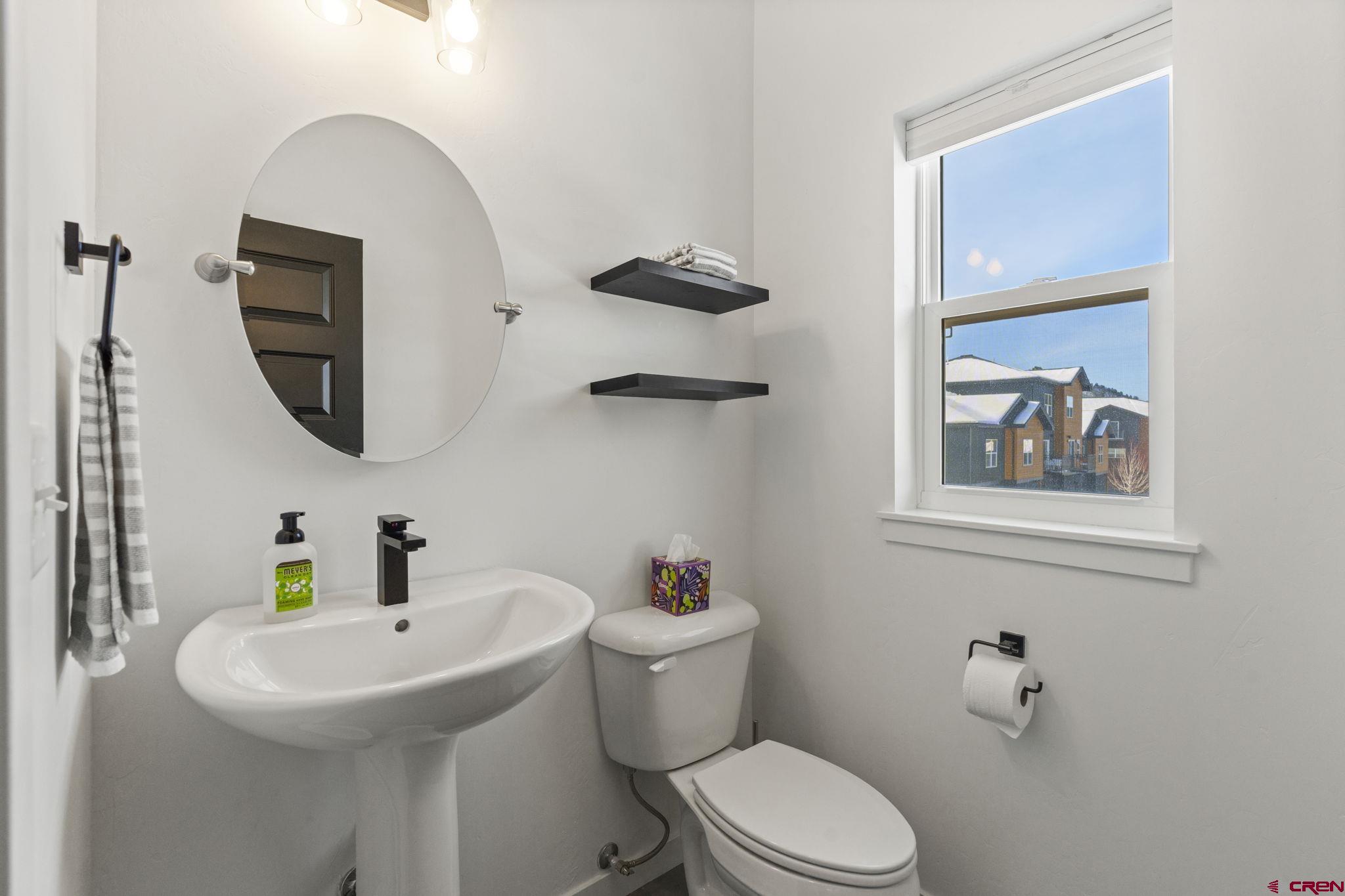 220 Metz Lane, Unit 603 Durango, CO 81301 - Photo 17 of 21 a bathroom with a toilet sink and mirror