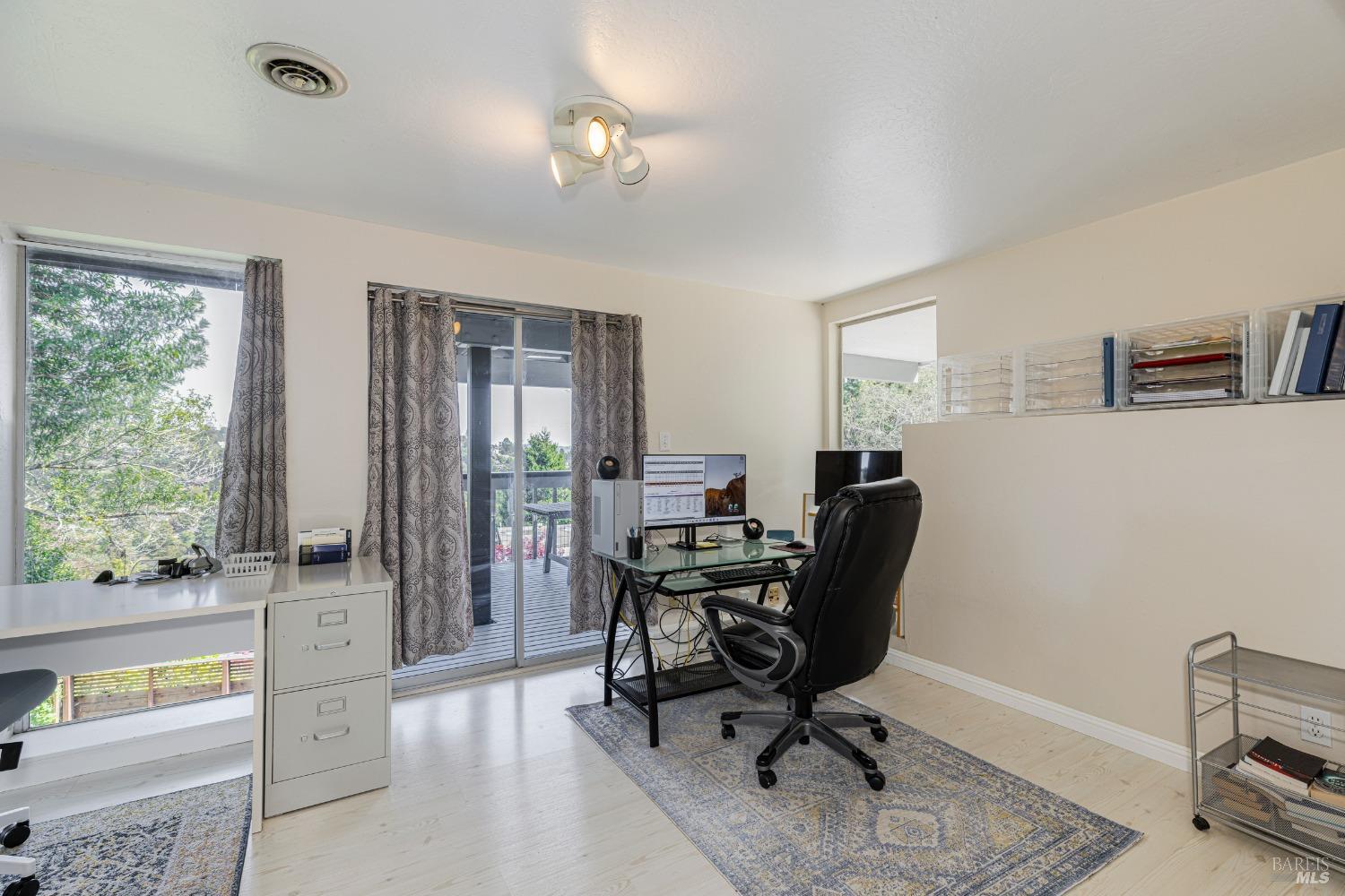 711 Alta Vista Road Mill Valley, CA 94941 - Photo 56 of 74 Lower-level large primary bedroom or office space with access to back deck with views.