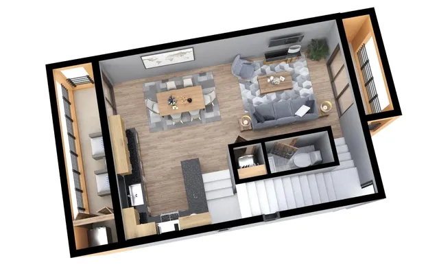 a front view of a house with a garden and parking space