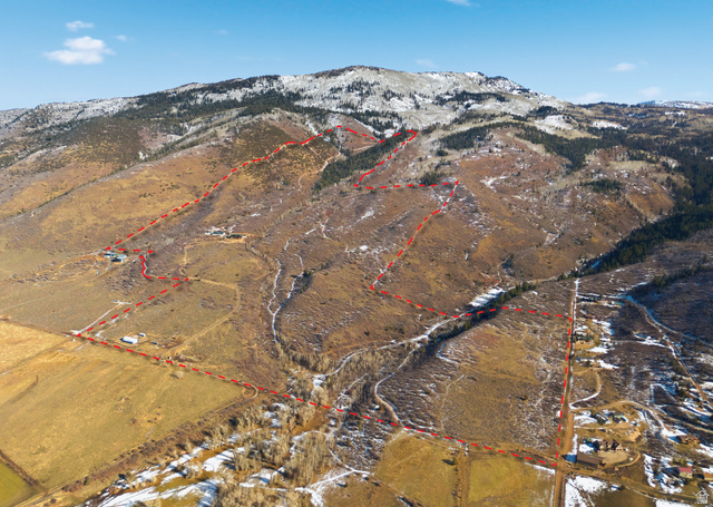 3090 North Rocky Road Kamas, UT 84036 - Photo 2 of 17 Aerial view of property's location with property boundaries highlighted and mountains