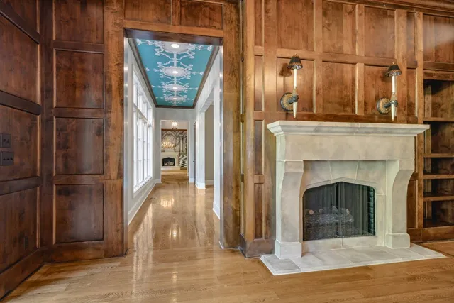 a view of an entryway with a fireplace