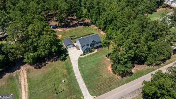 an aerial view of a house