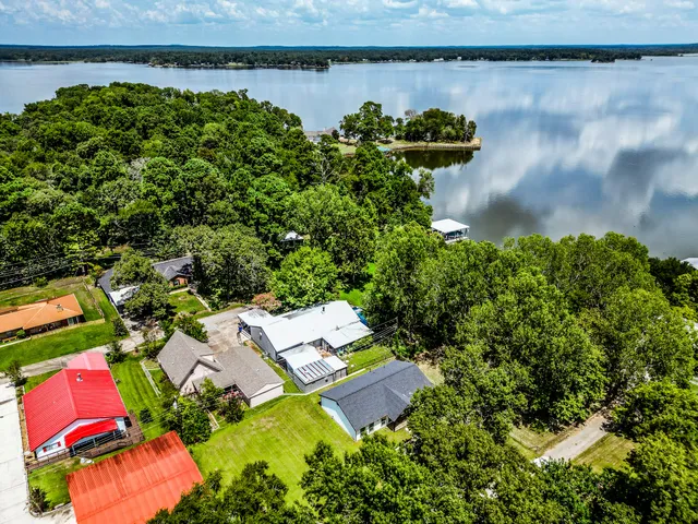 an aerial view of a house with a garden