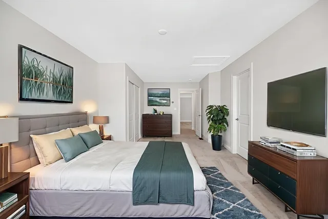 an aerial view of a swimming pool