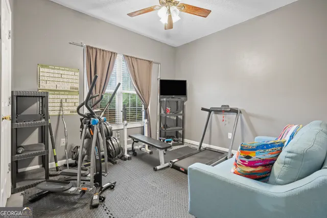 a view of a room with gym equipment