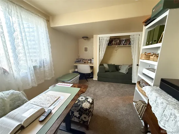 a view of a backyard with large trees