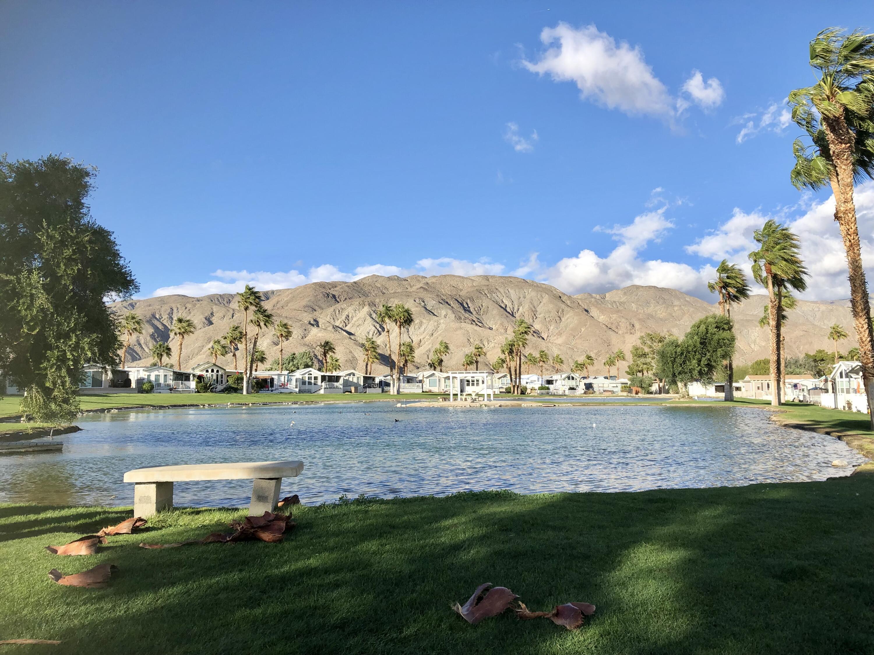 74711 Dillon Road Desert Hot Springs, CA 92241 - Photo 4 of 37 a view of a lake with a big yard