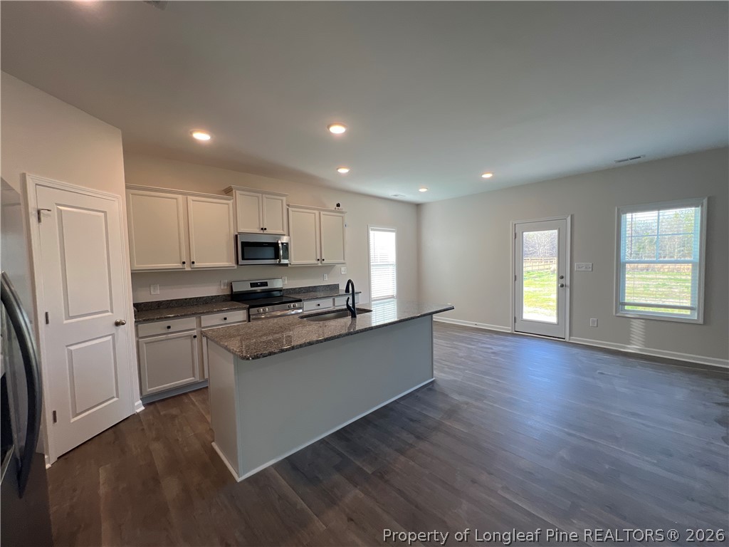4075 Blue Springs Red Springs, NC 28377 - Photo 5 of 25 a kitchen with stainless steel appliances granite countertop a stove a sink and a refrigerator