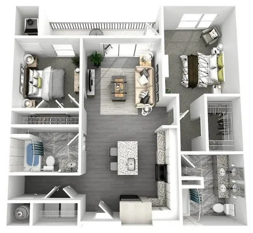 a front view of a building with a garden and plants