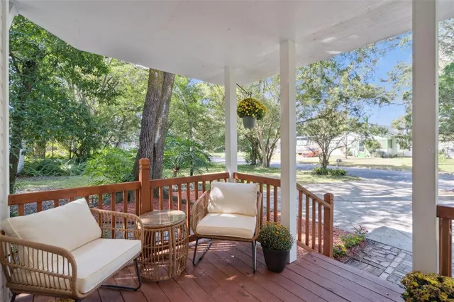 a view of a two chairs in the deck