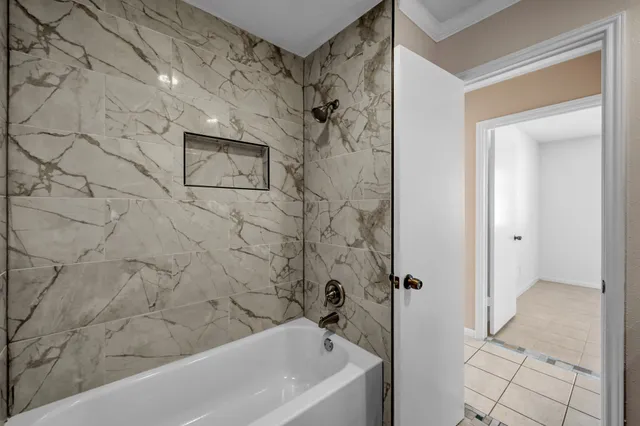 a bathroom with a bathtub