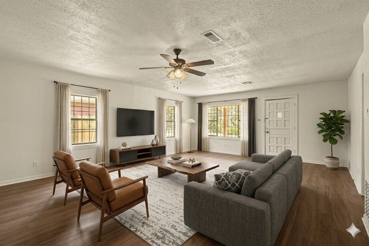 a living room with furniture and a flat screen tv