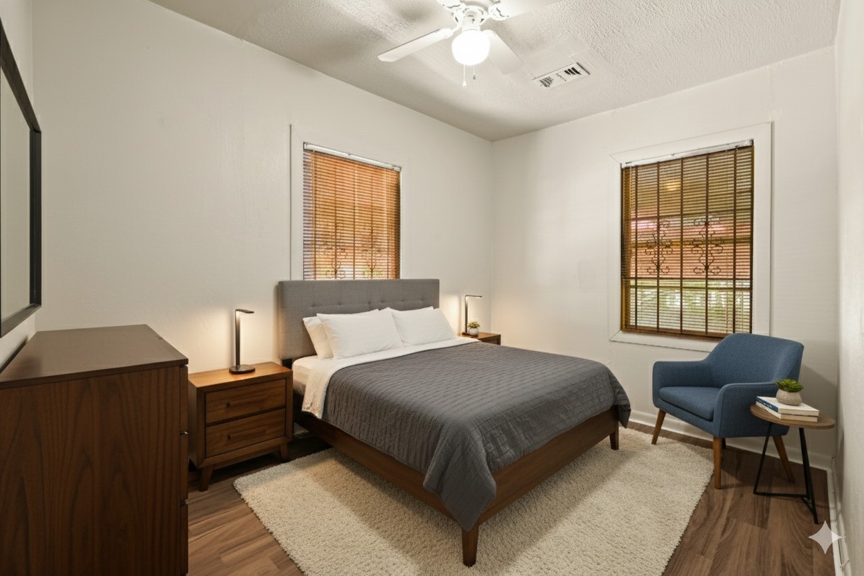 2315 Leffingwell Street Houston, TX 77026 - Photo 5 of 17 a bedroom with a bed and wooden floor