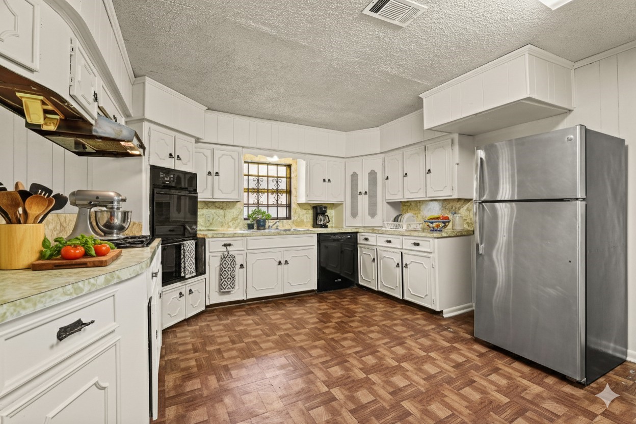 2315 Leffingwell Street Houston, TX 77026 - Photo 7 of 17 a kitchen with stainless steel appliances a refrigerator sink and cabinets