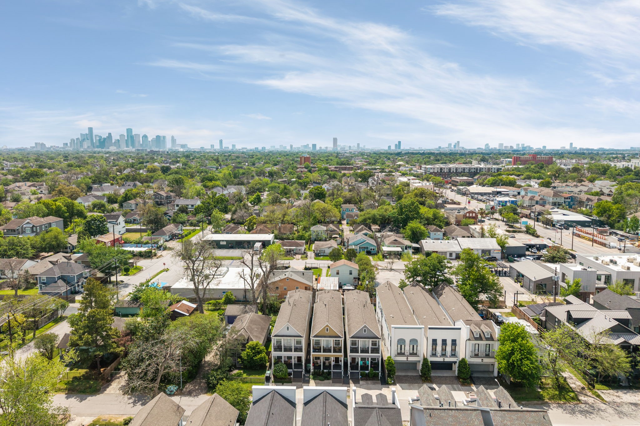 110 East 26th Street, Unit B Houston, TX 77008 - Photo 41 of 43 This expansive aerial shot captures the home’s exceptional placement within the city. Beyond the quick access to Downtown, The Woodlands, IAH, the Energy Corridor, and the Galleria, you can see how perfectly situated you are for a local lifestyle. The neighborhood is incredibly walkable, placing you just steps away from local favorites, hidden gems, and the best of the community's parks and dining. It’s the rare combination of a quiet retreat with total accessibility to every major Houston hub.