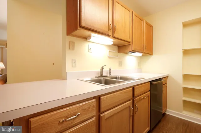 a kitchen with a sink and cabinets